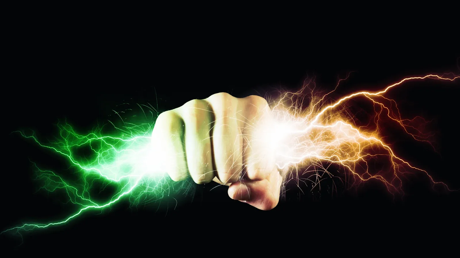 hand holding yellow and green lightning