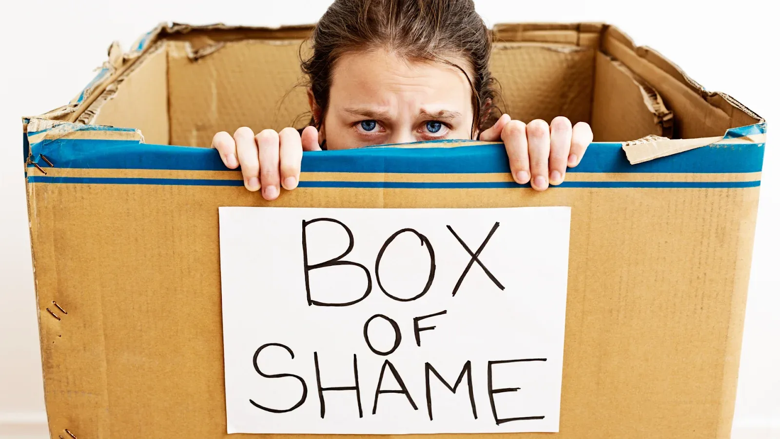 guy in box of shame. guilt vs shame